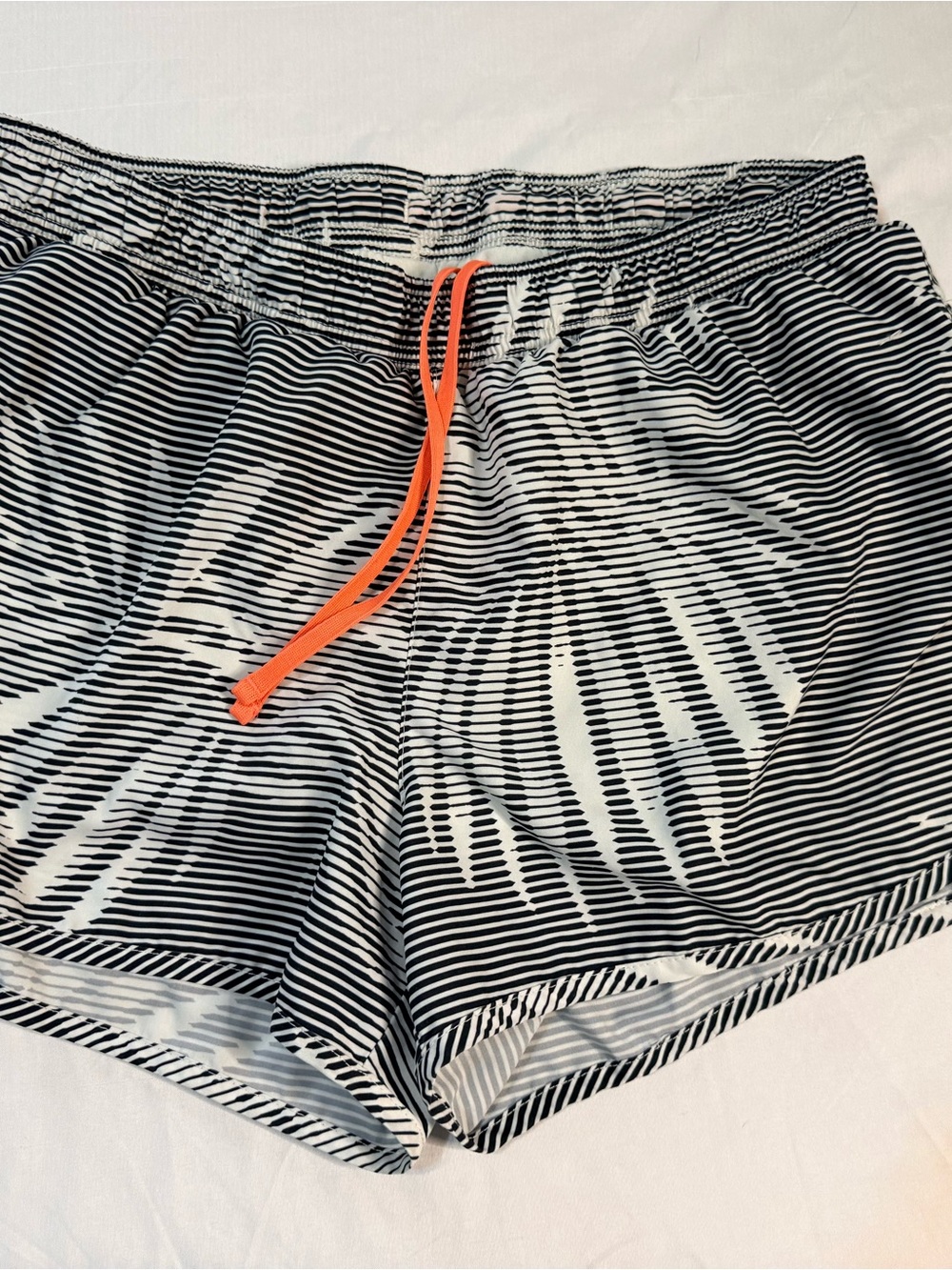 Old Navy Black & White Striped Palm-Print Athletic Shorts with Orange Drawstring